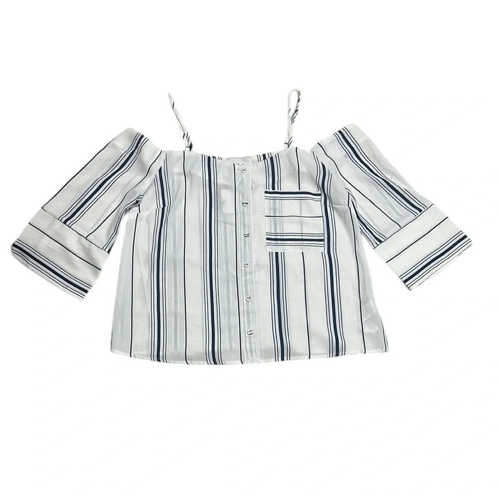 J.O.A. NWT blouse off-the-shoulder spaghetti stripes striped pattern. Size S